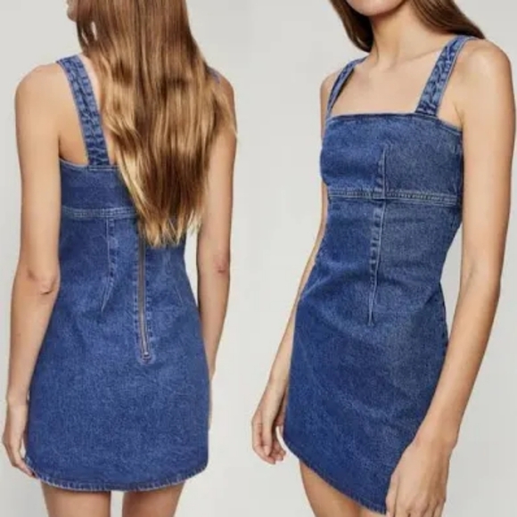 Reformation Jeans Lizzie Denim Dress Blue Size 0 Mini Back Zip Up - Picture 1 of 11